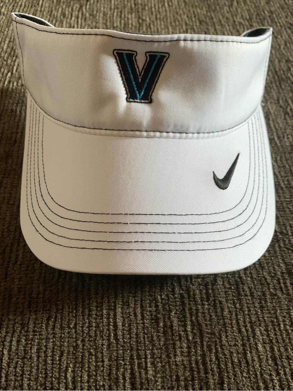 Nike White Visor with Teal-Blue 'V' logo